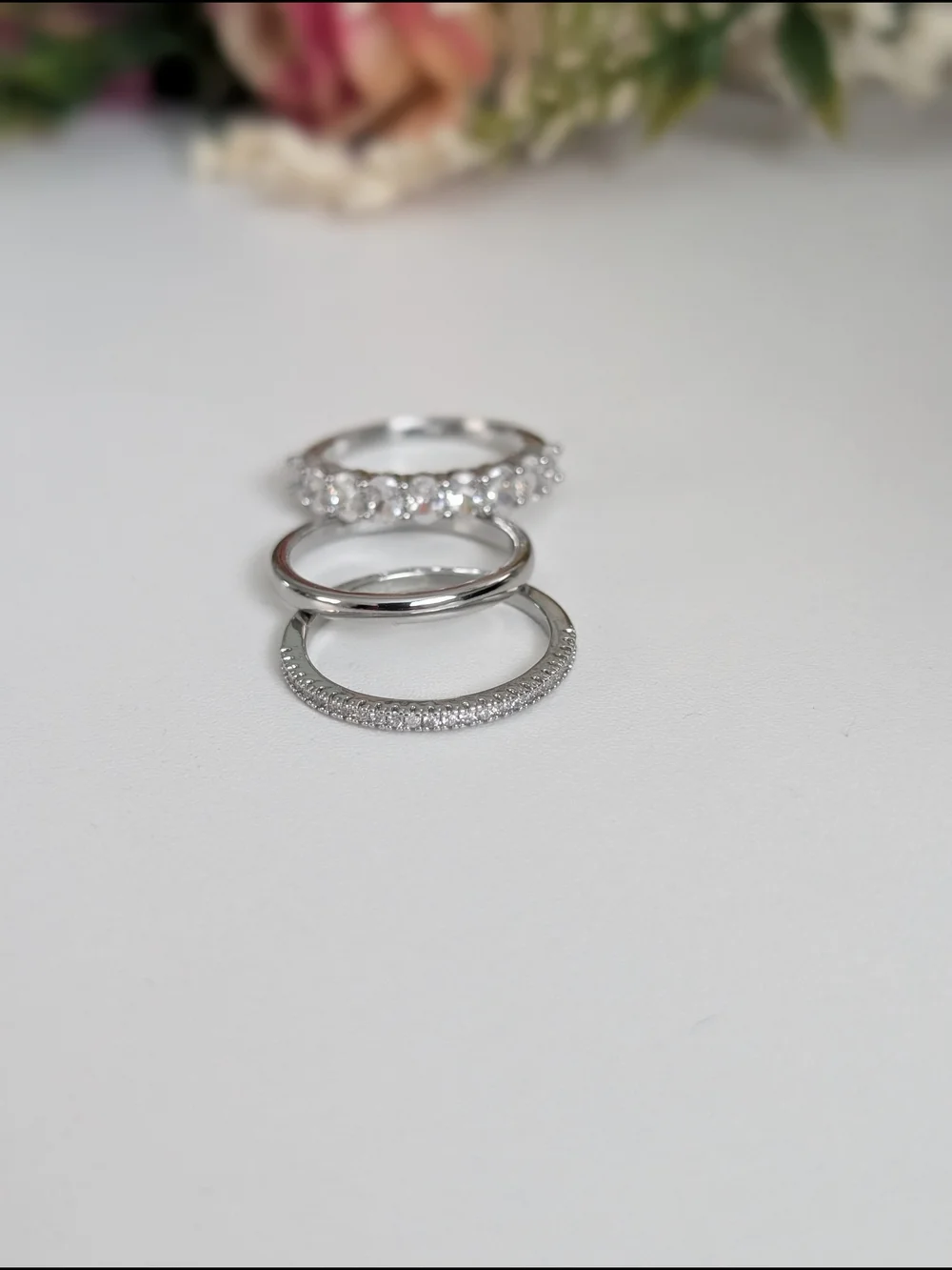 Gold Plated Stackable CZ Ring Set - Silver
